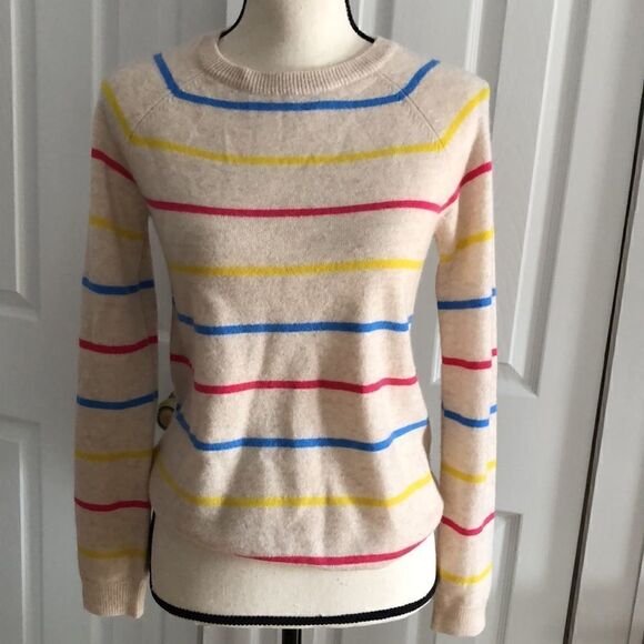 Philosophy Cashmere Sweater Oatmeal Heather with Rainbow Stripes - Picture 1 of 12